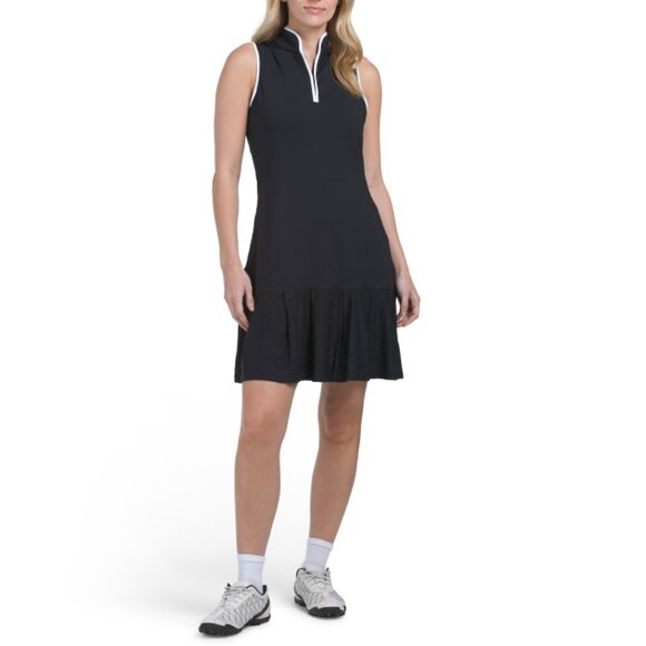 G LIFESTYLE Black/White Upf 50 Sleeveless Half Zip Up Mini Dress With Shorts - Picture 1 of 2